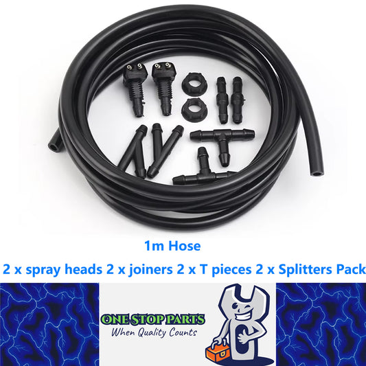 Windscreen washer kit 1m Hose spray heads Joiners T pieces Splitters Pack