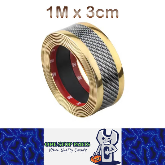 1m x 3cm Golden Carbon Fiber Car Door Sill Protector Anti Scratch Tape Strip