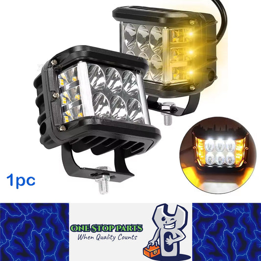 1pc 96x74mm LED Work Light Front White Spot Light & Dual Side Amber Strobe Lamp