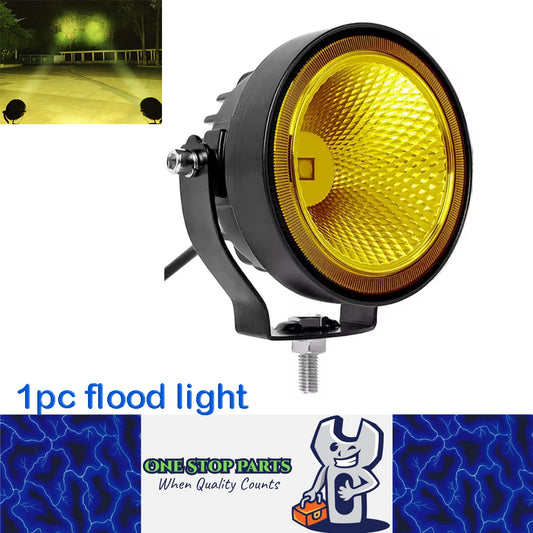 1 x Yellow LED Work Light 60W Round 98mm 12V-24V Flood Beam LED Flood Lamp