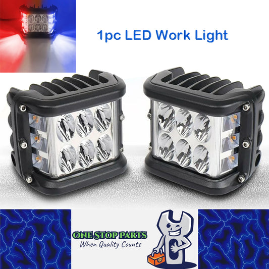 1pc 96x74mm LED Work Light Front White Spot Light &  Side Blue/Red Strobe Lamp