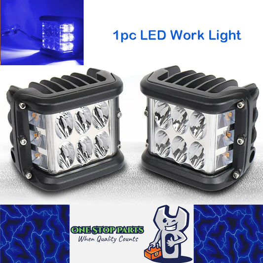 1pc 96x74mm LED Work Light Front White Spot Light & Dual Side Blue Strobe Lamp