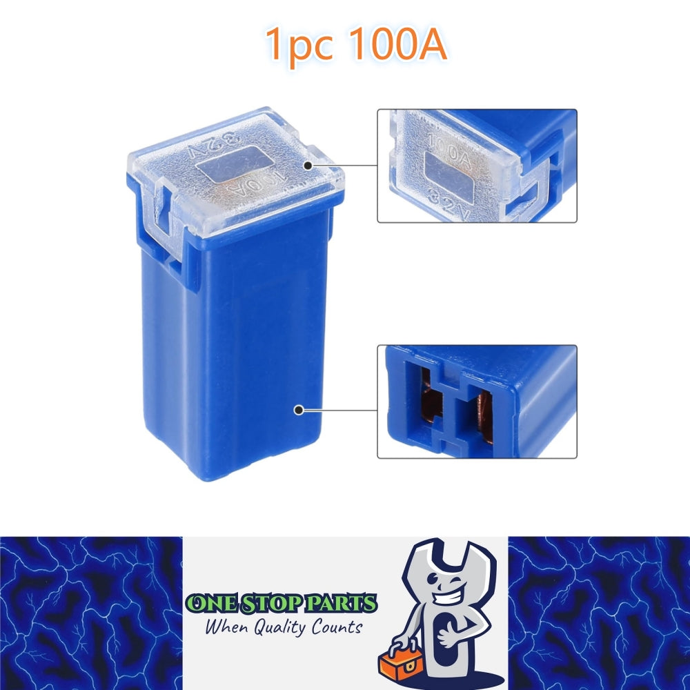 1 x 100Amp Blue Small Slow Blow Fuse Block 10mmx12mm x 27mm High 100A Fuse (1pc)