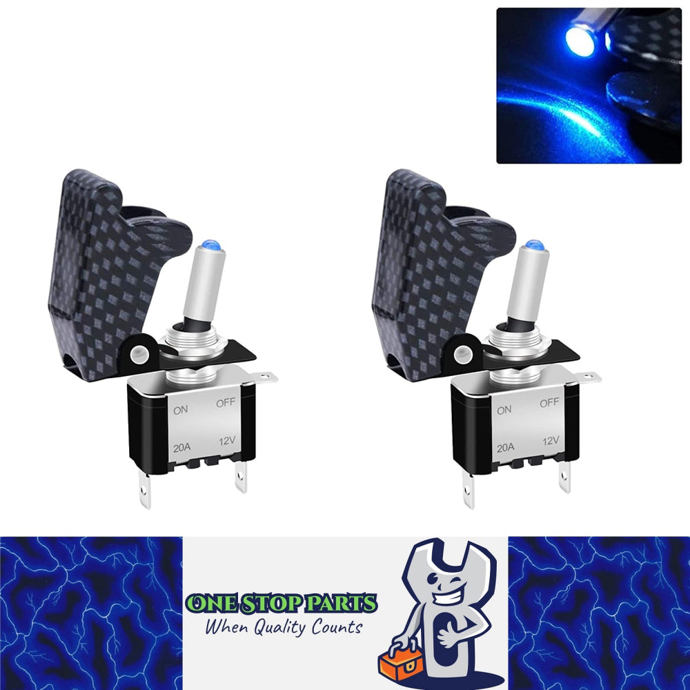 2 x Blue LED Toggle Switch 12V 20A with Grey Safety Cover ON/Off Switch Car Boat