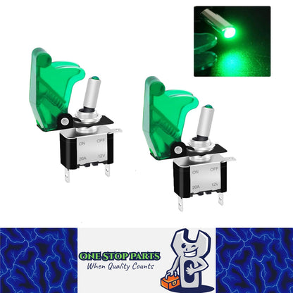 2pcs Green LED Toggle Switch 12V 20A with Safety Cover ON/Off Switch Car Boat