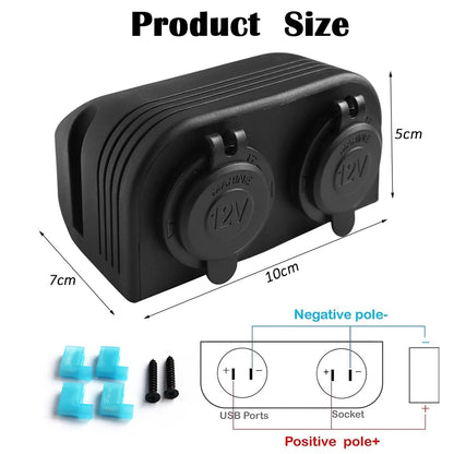 2 Hole 12/24V Dual Outlet Car Cigarette Lighter Socket Tent Panel Car Boat RV