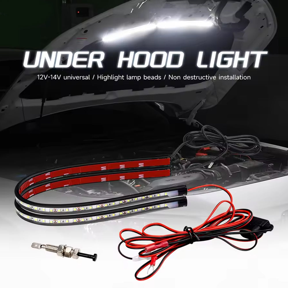 2 in 1 Car LED Under Hood Work Light 12V 2 x 38.5CM Strip for Inspection Repair