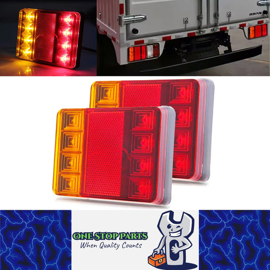 2 x 12V LED Trailer Lamp 8 LED Rear Light Stop Tail Indicator Truck Tail Lights