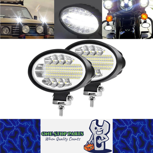2 x Oval LED Work Lights 14x11CM 12V-24V 144W 6000K 3 Modes LED Work Light