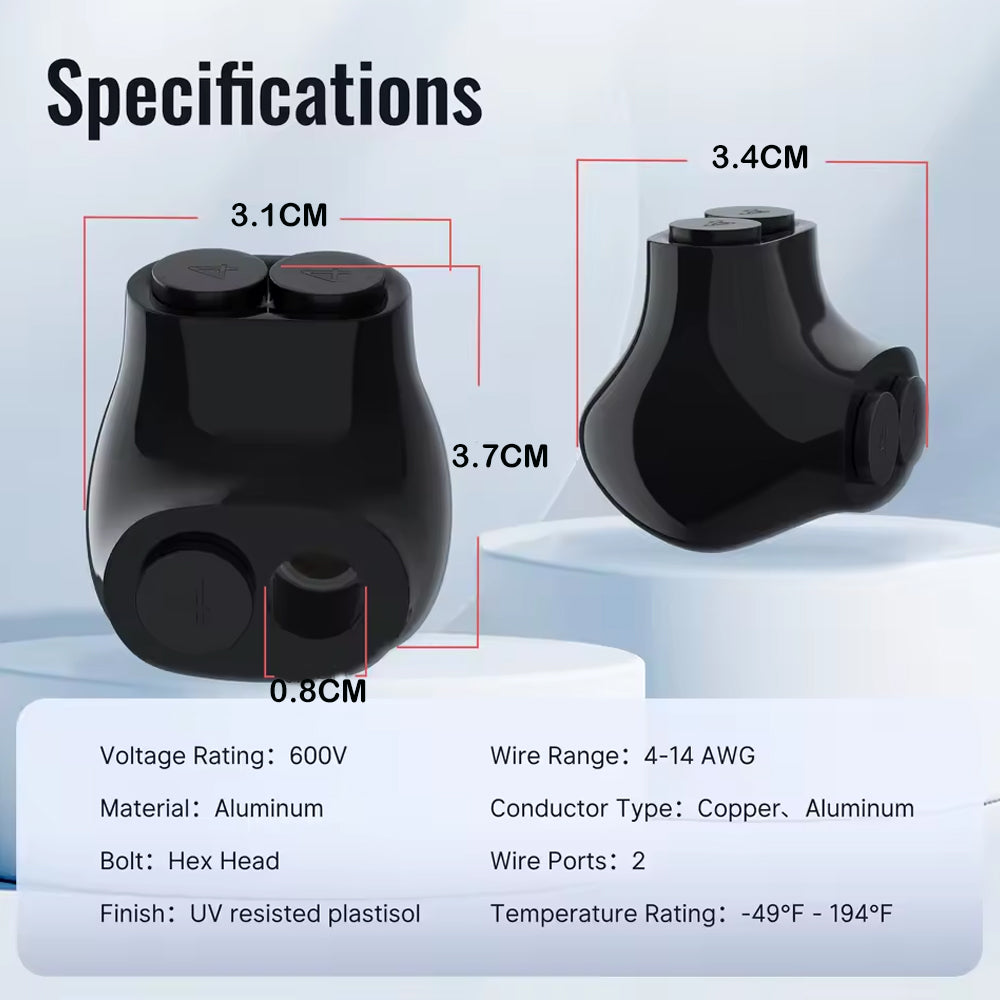 2pcs 2 Port Insulated Multi Tap Connector 4-14 AWG Aluminum to Copper Wire