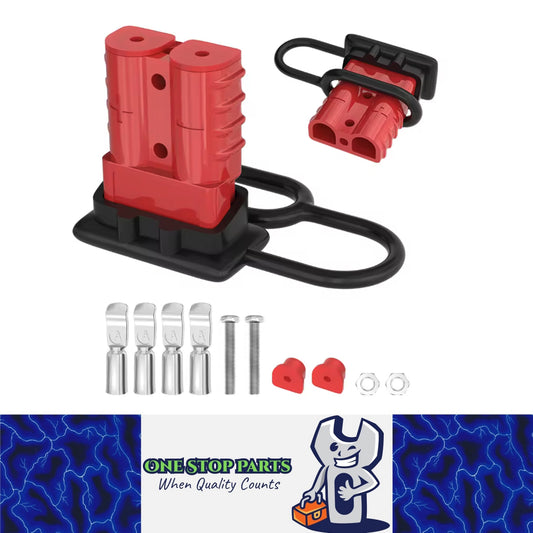 2 x 50A Red Anderson Style Sockets Plugs 50 Amp Kit with Cover and Entry Boot