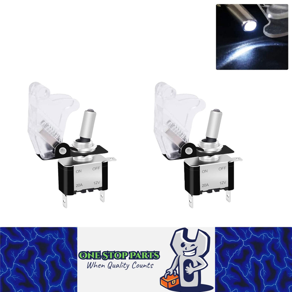 2 x White LED Toggle Switch 12V 20A with Safety Cover ON/Off Switch for Car Boat