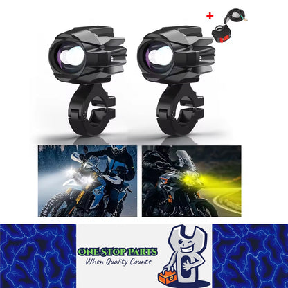 2 x 25W Motorcycle LED Headlight Fog Light 4 Light Modes Universal Moto Light