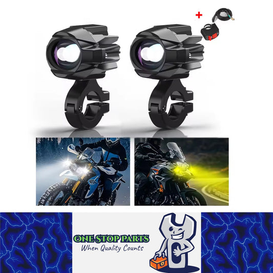 2 x 25W Motorcycle LED Headlight Fog Light 4 Light Modes Universal Moto Light