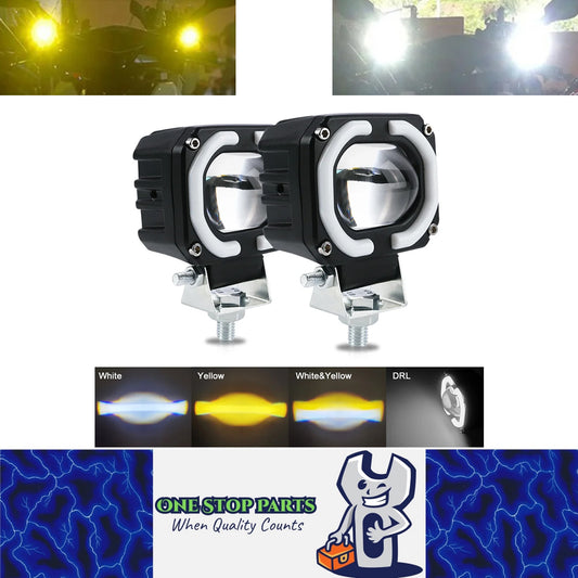 2 x 30W Motorcycle LED Headlight Fog Light Universal Moto Light with White DRL