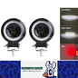 2 x 74mm Round LED Driving Light with High/Low Beam Halo Red DRL 20W Work Light