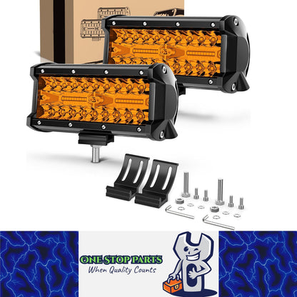 2 x Amber LED Light Bar 120W 178x80mm Flood Spot beam Combo LED Work Light Bar