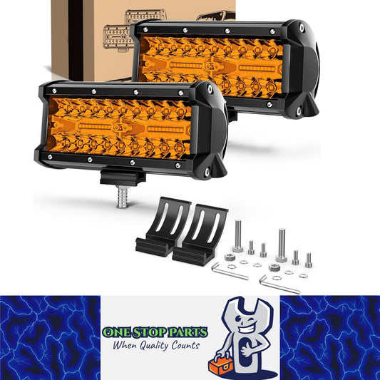 2 x Amber LED Light Bar 120W 178x80mm Flood Spot beam Combo LED Work Light Bar