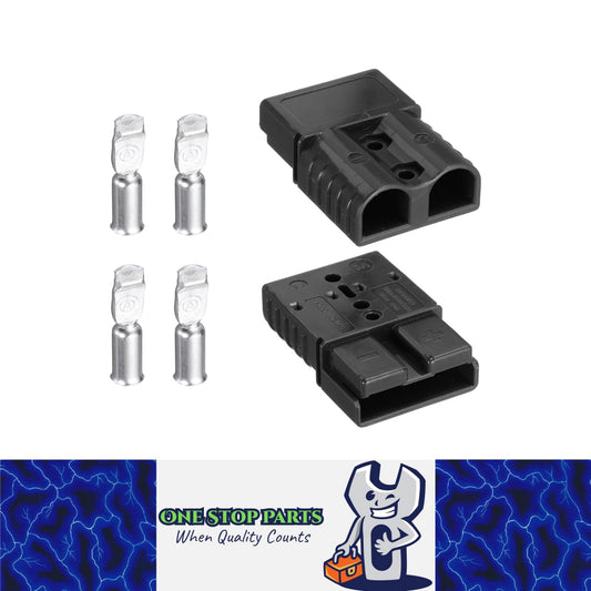 2 x 50A Black Anderson Socket Plug 2 Pin 50Amp Connector RV Truck Winch Marine