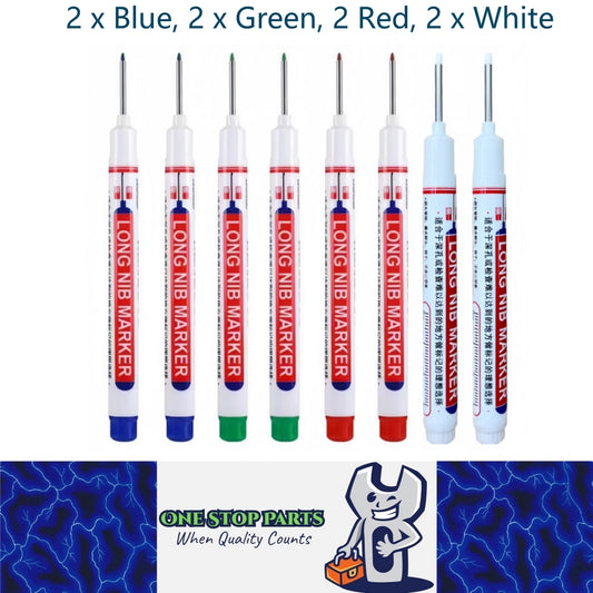 8pcs Mix 20mm Deep Hole Marker Pens 2xBlue/Green/Red/White Long Tip Nib Markers