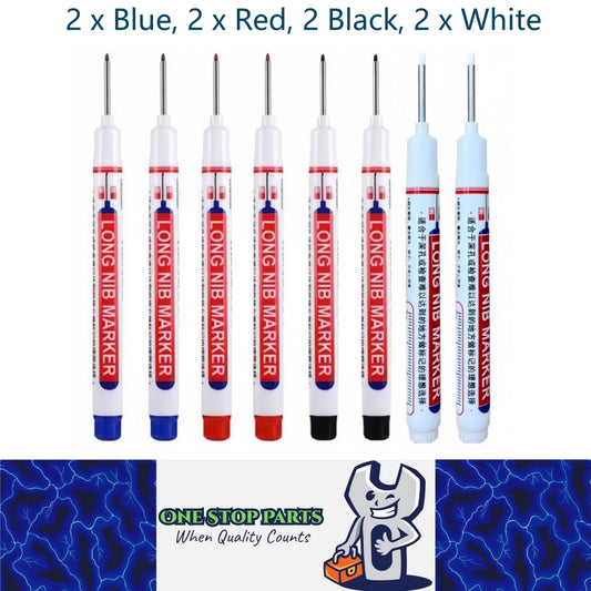 Mix 20mm Deep Hole Marker Pen 2xBlue/Red/Black/White Long Tip Nib Markers (8pcs)