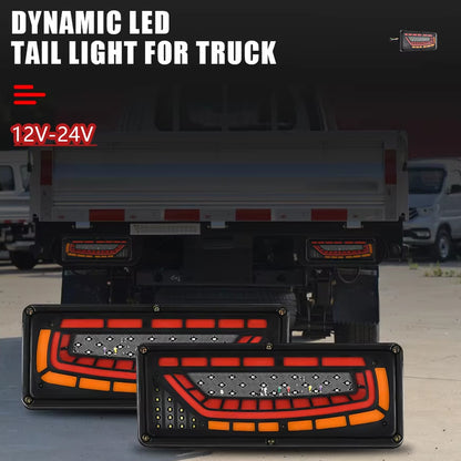 2 x Dynamic LED Truck Lights 12V-24V Stop Tail Indicator Lamps for Trailer Lorry