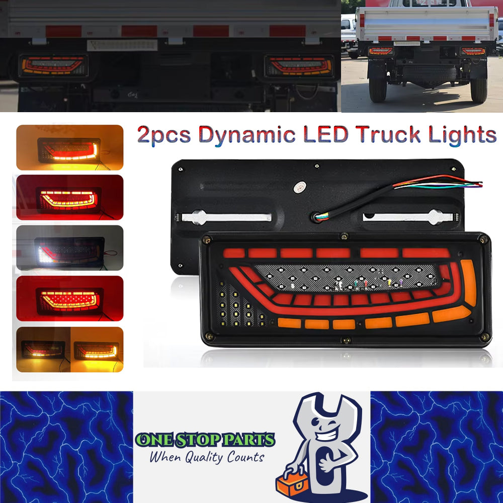 2 x Dynamic LED Truck Lights 12V-24V Stop Tail Indicator Lamps for Trailer Lorry