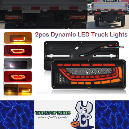 2 x Dynamic LED Truck Lights 12V-24V Stop Tail Indicator Lamps for Trailer Lorry