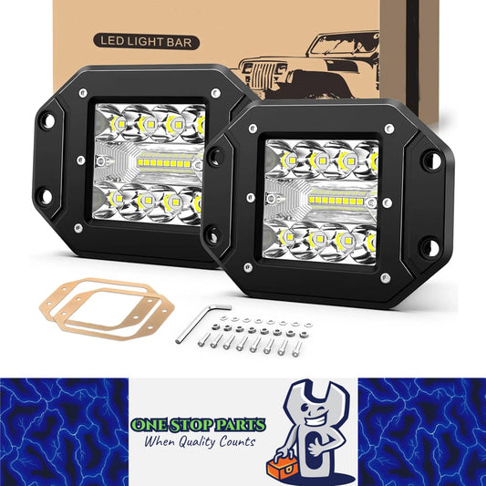 2 x Flush Mount White LED Light Bar 36W 127x91mm Flood Spot Combo LED Work Light