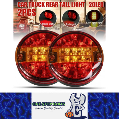 2 x LED Rear Light Round 139mm 12-24V Stop Tail Indicator Lamp Trailer Truck
