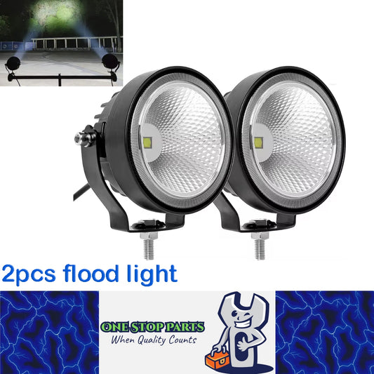 2 x LED Work Lights 60W Round 98mm 12V-24V 6500K Flood Beam LED Flood Lamps