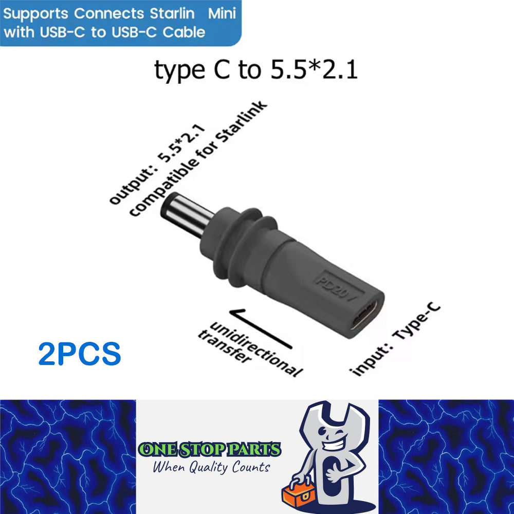 2 x Starlink Mini Cable Adapter DC Male to USB C Female PD100W for Starlink Mini