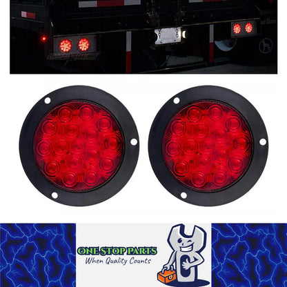 2 x Red LED Rear Light Round 136mm 12-24V Stop/Tail Lamp Caravan Trailer Truck