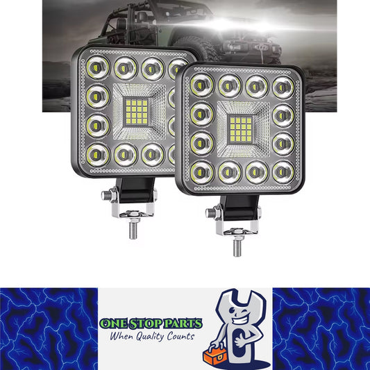 2 x Square LED Work Light 84mm 96W 12-24V 6000K Spot Flood Beam Combo Work Light