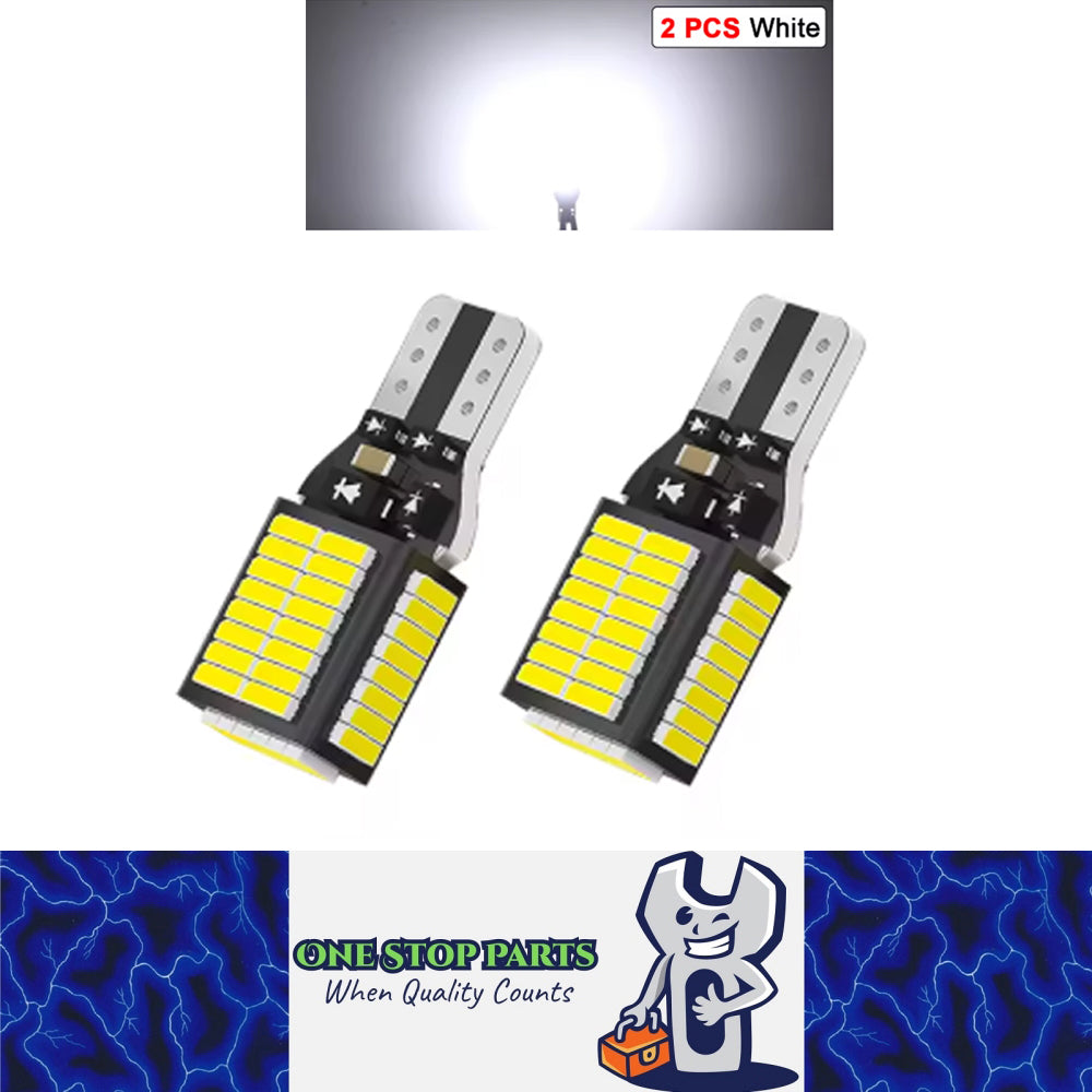 2 x T15 White LED 54x4014smd 12v-24v Multivolt Canbus LEDs White Super Bright
