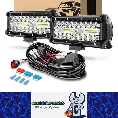 2 x White LED Light Bar 120W 178x80mm Flood Spot LED Work Light with Harness