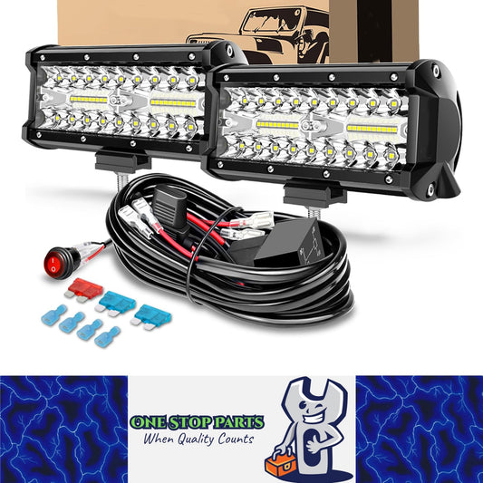 2 x White LED Light Bar 120W 178x80mm Flood Spot LED Work Light with Harness