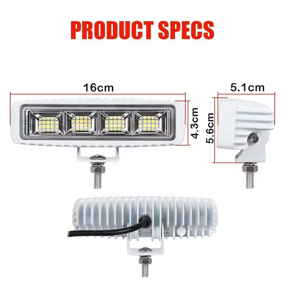2 x LED Work Lights 72W 160 x 43mm 12V-24V 6000K Flood Beam LED Car Boat Lights