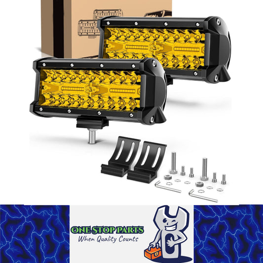 2 x Yellow LED Light Bar 120W 178x80mm Flood Spot beam Combo LED Work Light Bar