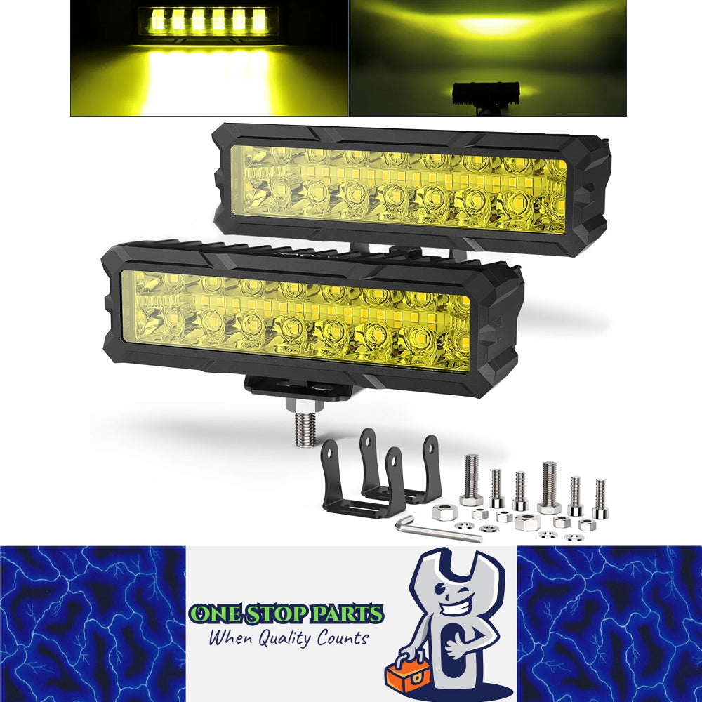 2 x Yellow LED Work Light 50W 155x43mm 12-24V Spot Flood Beam LED Car Boat Light