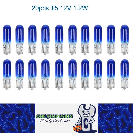 20 x 12V 1.2W T5 Wedge ICE BLUE Globes TYPE T-5mm Dashboard Coated Globes 20pcs