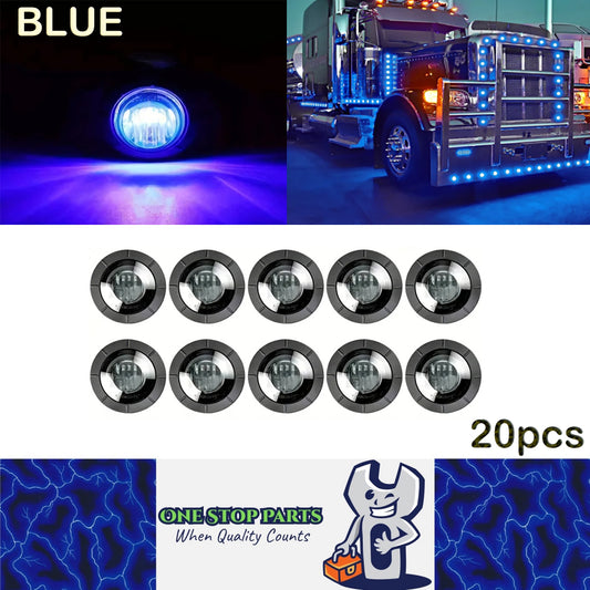20 x Blue Round 1.91CM LED Side Marker Lamps 3LED 12V LED Signal Indicator Light