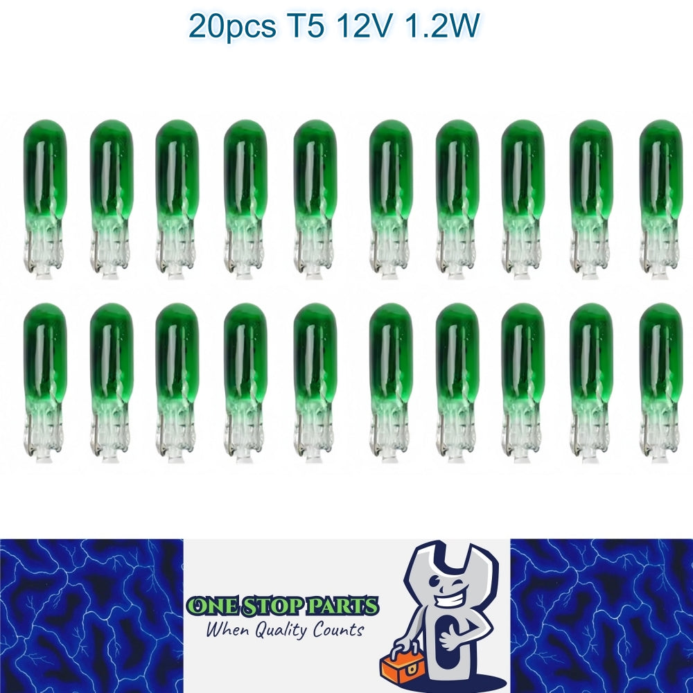 20 x 12V 1.2W T5 Wedge GREEN Globes TYPE T-5mm Dashboard Coated Globes (20pcs)