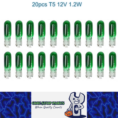 20 x 12V 1.2W T5 Wedge GREEN Globes TYPE T-5mm Dashboard Coated Globes (20pcs)