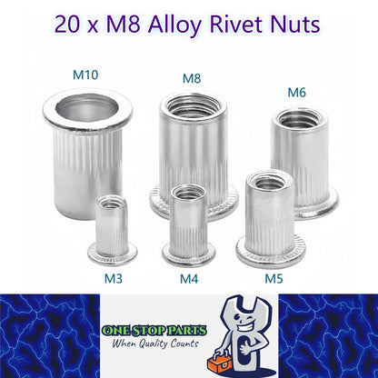 20 x M8 Aluminium Alloy Rivet Nuts- 15mm Wide x 18mm Long Suits 11mm Hole 20pcs