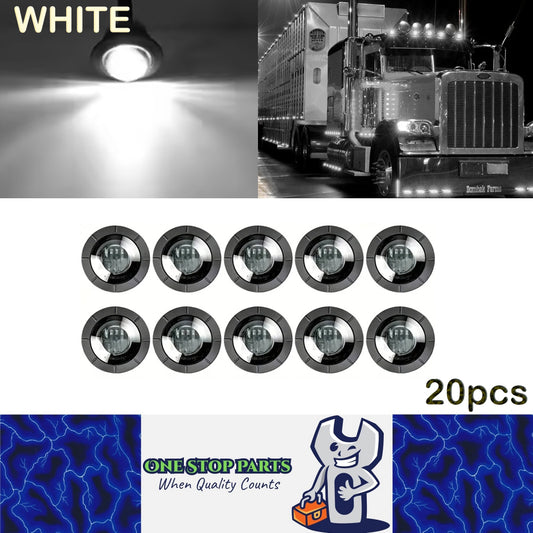 20 x White Round 1.91CM LED Front Marker Lamps 3LED 12V LED Front Marker Lights