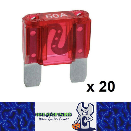 20 x RED 50 AMP MAXI BLADE FUSES 50AMP 20PCS FREE DELIVERY BULK BUY