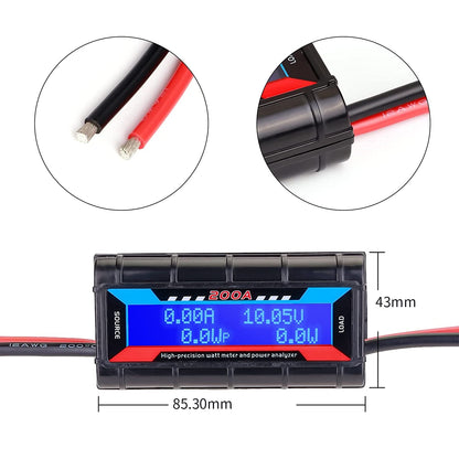 200A Inline Watt Voltage Amp Meter Power Analyzer Monitor With Connectors
