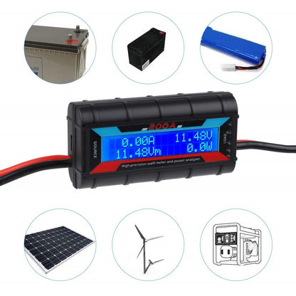 200A Inline Watt Voltage Amp Meter Power Analyzer Monitor With Connectors