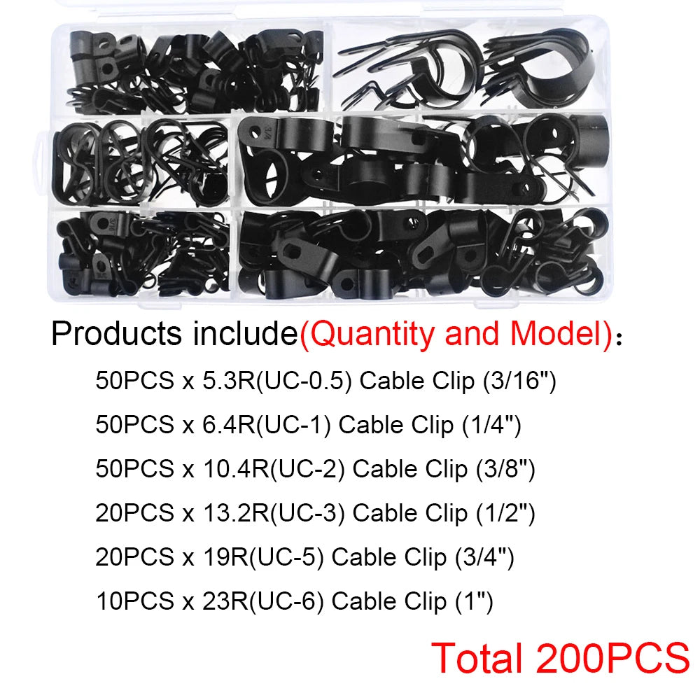 200pc Box Nylon Cable Clamp Plastic P Clips Fasteners Cable Mounts
